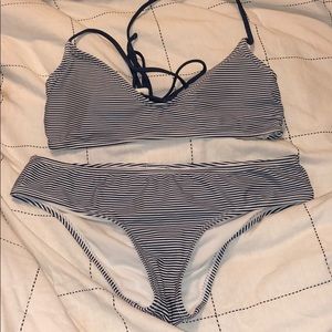 Blue and White Striped Bikini